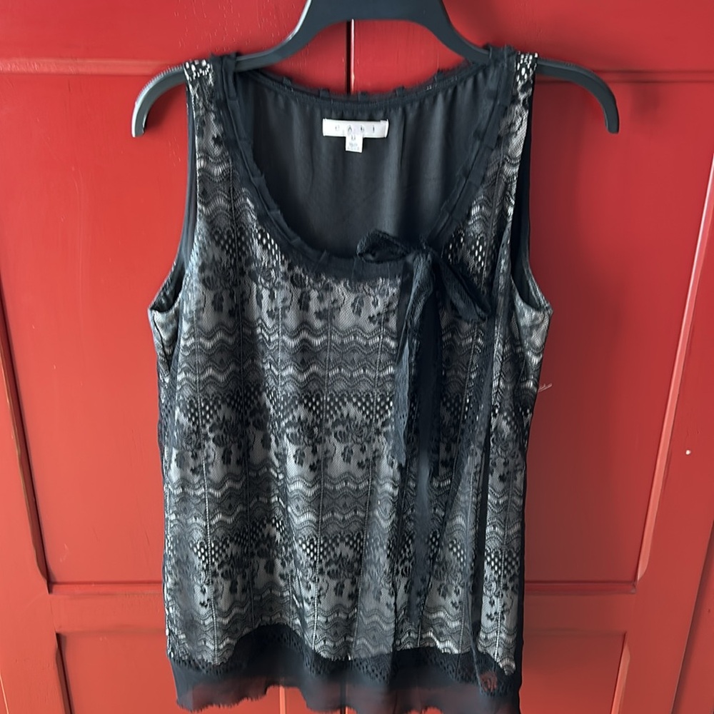 CAbi Emily Sleeveless Lace Overlay Ribbon Tank
